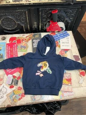 Kenzo Navy Kids Hoodie with Colorful Tiger Patch